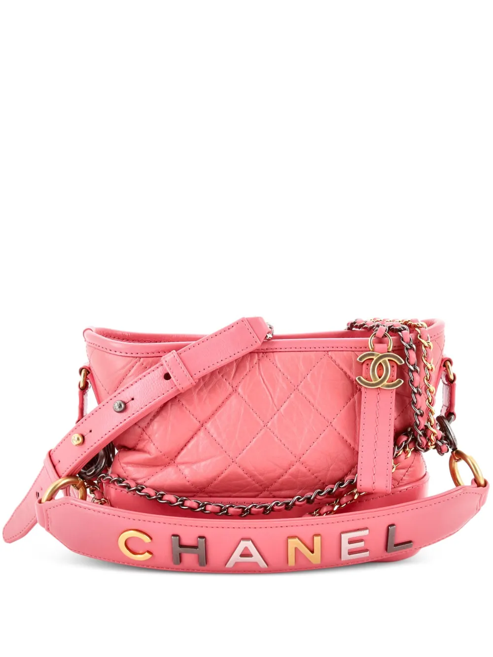 CHANEL Pre-Owned Gabrielle with Logo Handle Quilted Aged Calfskin