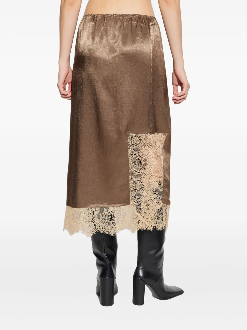 Munthe Ravn Lace-trim Midi Skirt In Brown