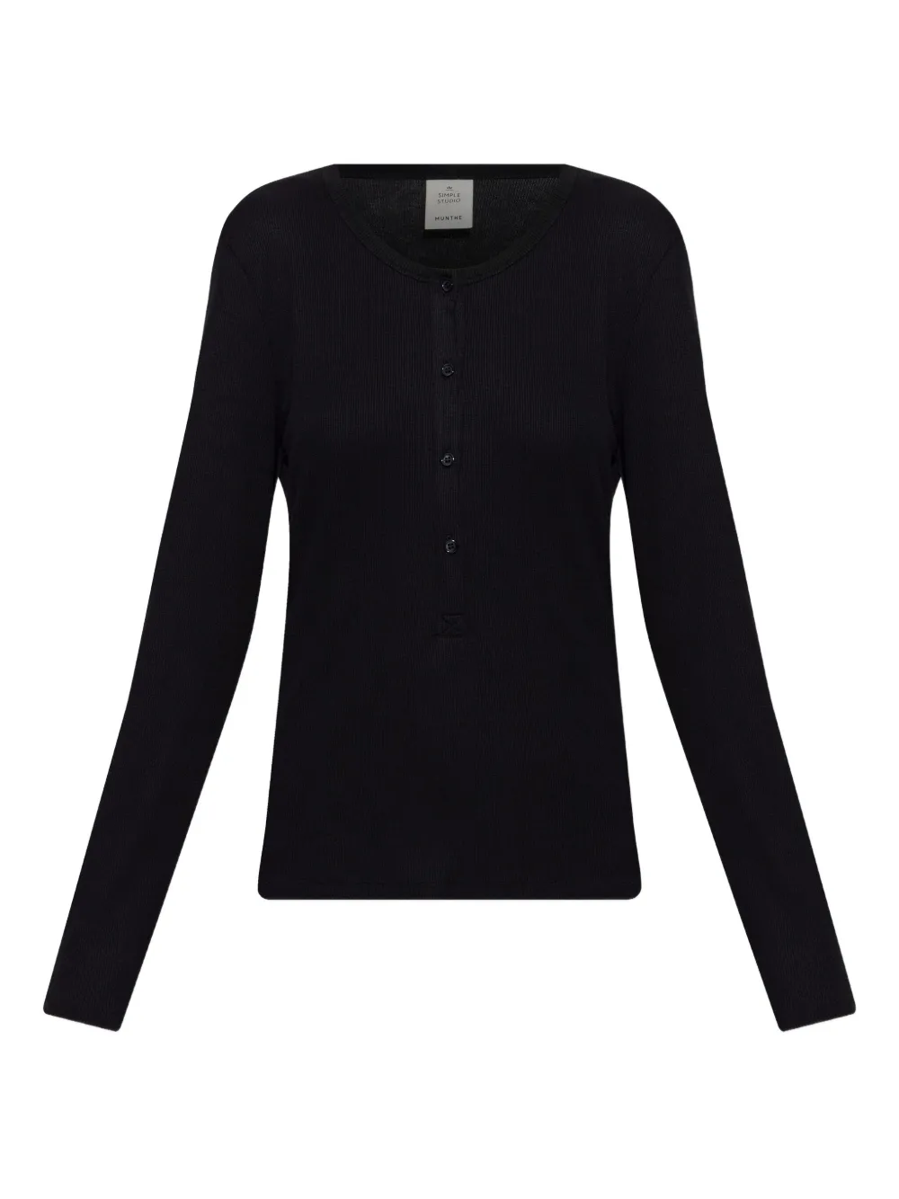 Munthe Grace Fine-ribbed Polo Top In Black