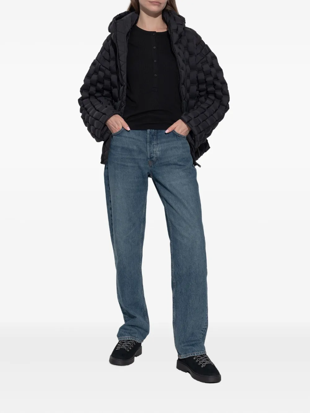 Munthe Grace Fine-ribbed Polo Top In Black