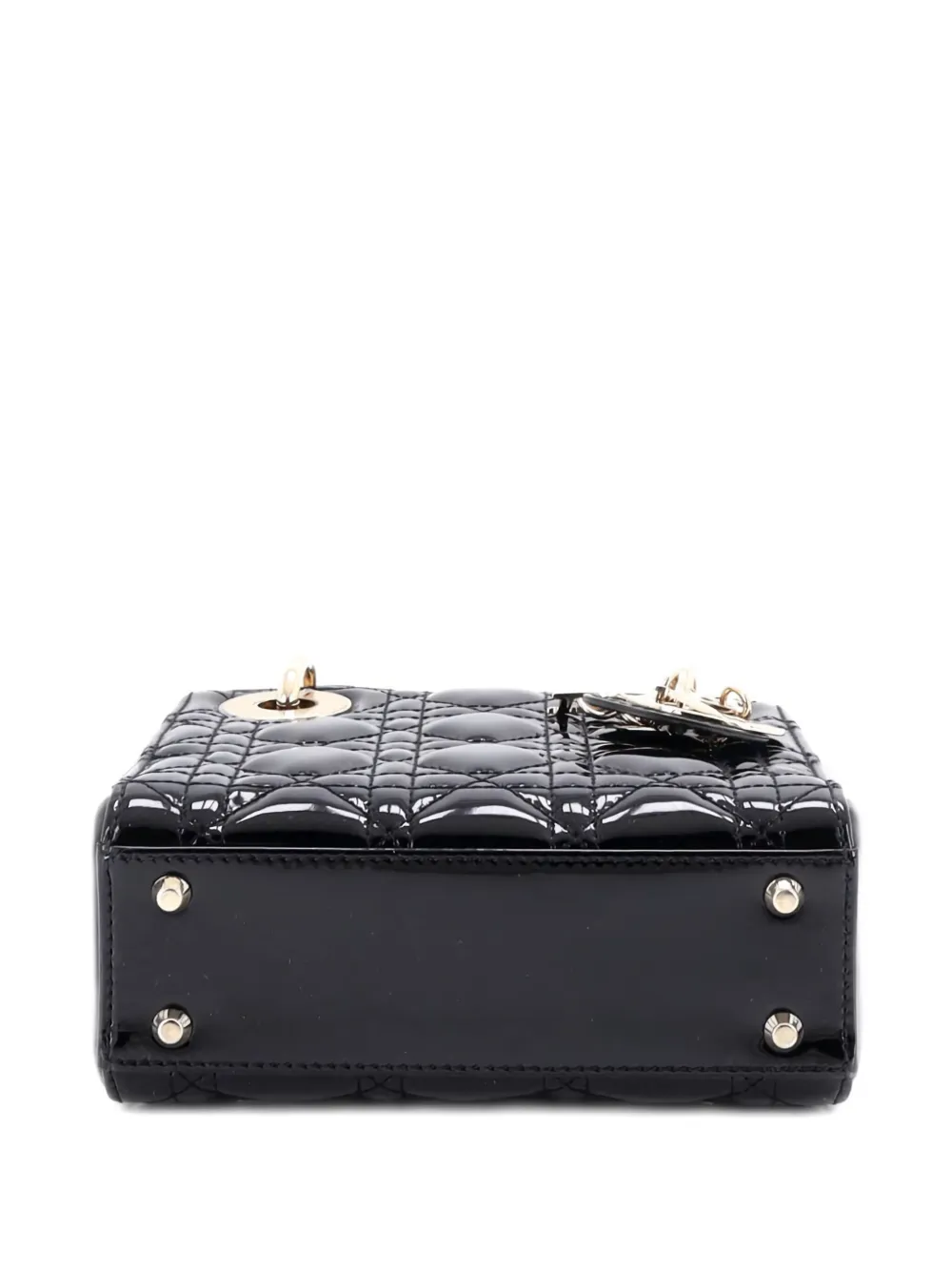 Pre-owned Dior Lady Chain Bag Cannage Quilt Patent Mini Satchel In Black