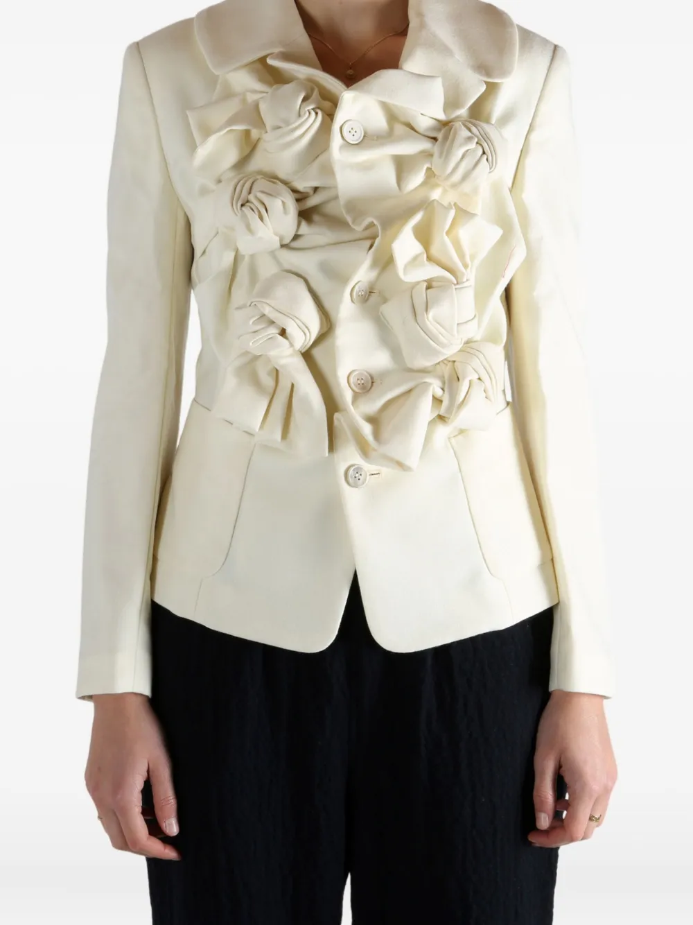 Comme Des Garçons Rose-detail Button Jacket In White
