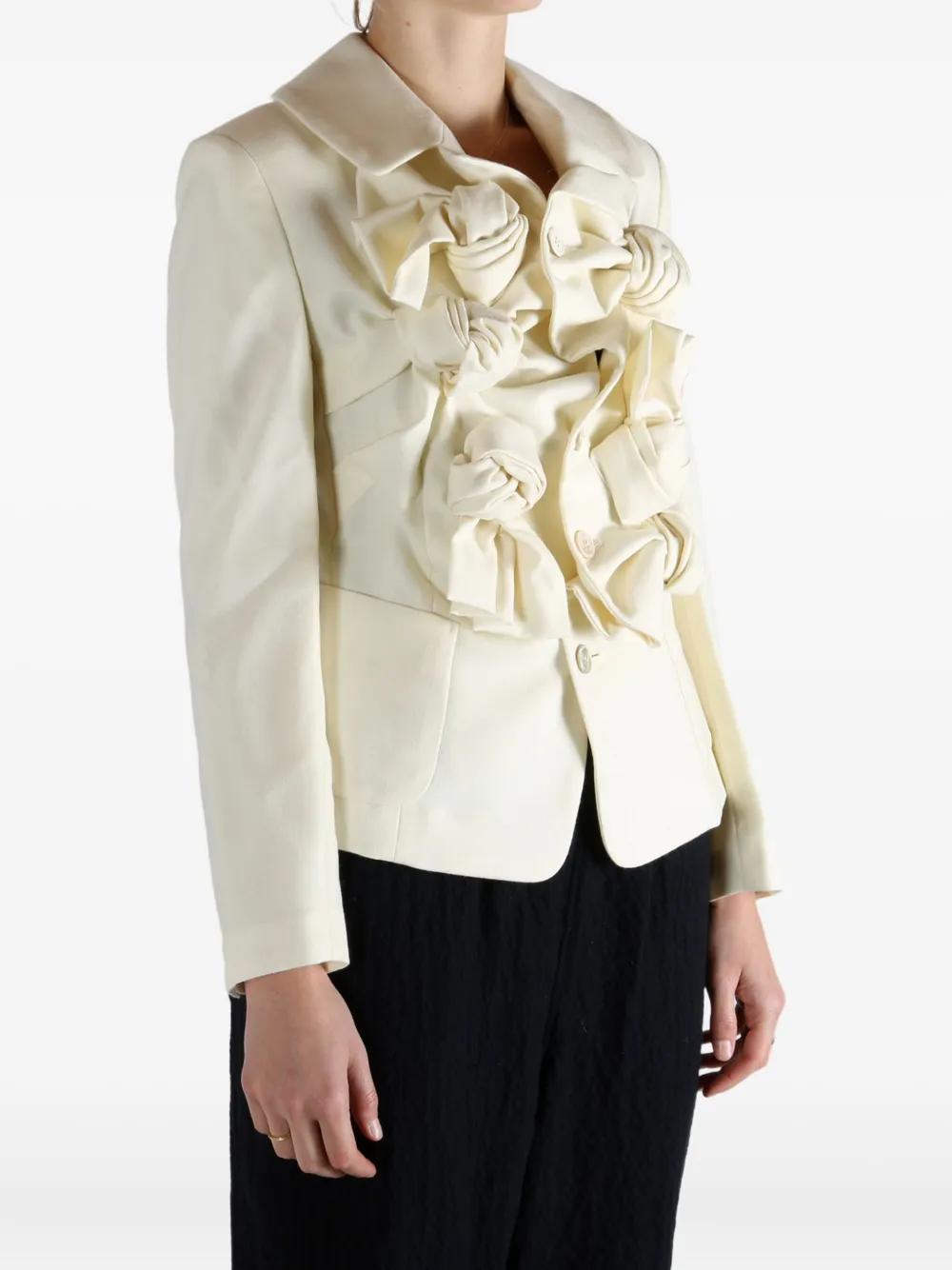 Comme Des Garçons Rose-detail Button Jacket In White