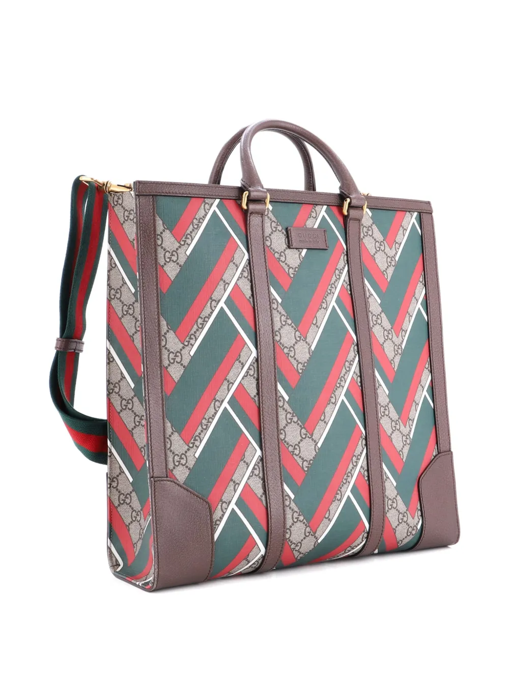 Pre-owned Gucci Web Strap Convertible Printed Gg Coated Canvas Tall Tote Bag
