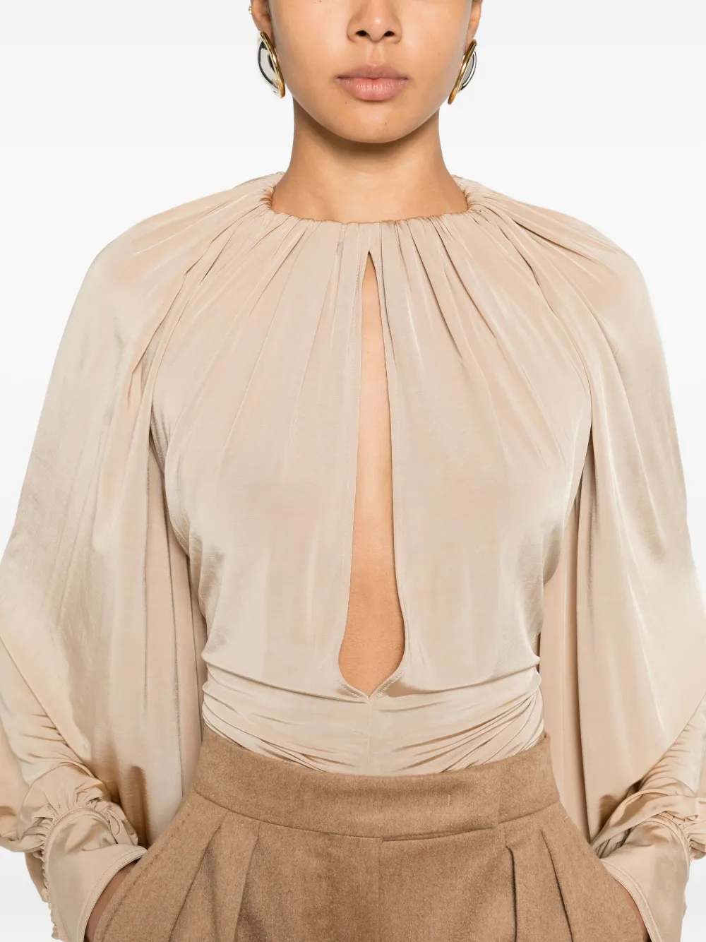 Ferragamo Blouse met gesmockte mouwen Beige