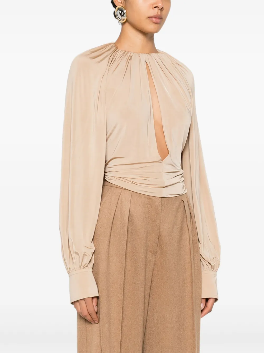 Ferragamo Blouse met gesmockte mouwen Beige