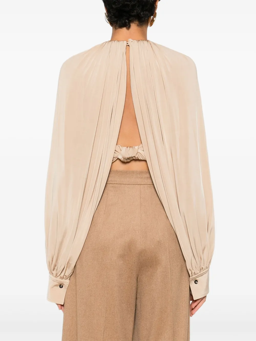 Ferragamo Blouse met gesmockte mouwen Beige