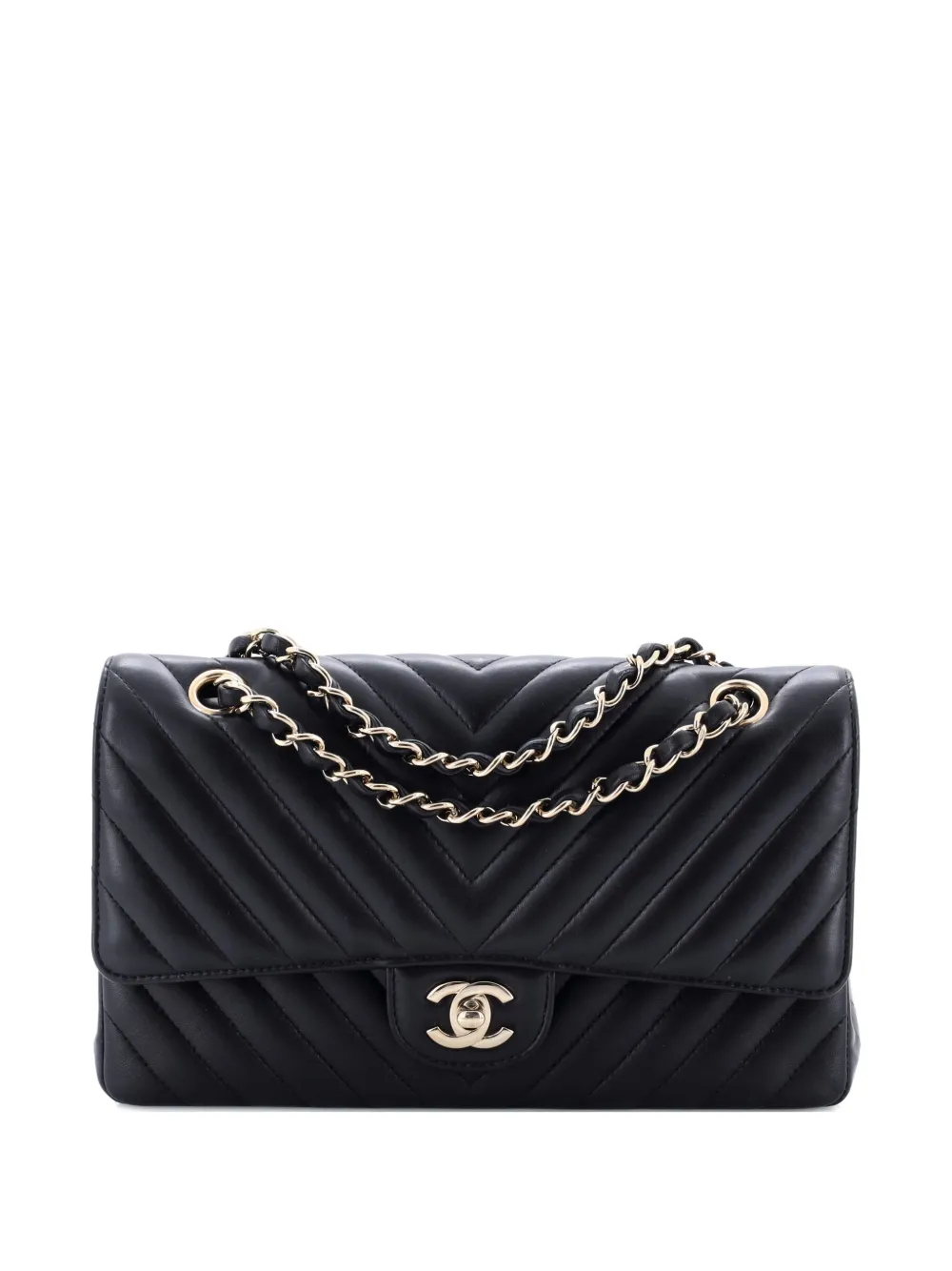 Pre-owned Chanel Classic Double Flap Bag Chevron Lambskin Medium Shoulder Bag