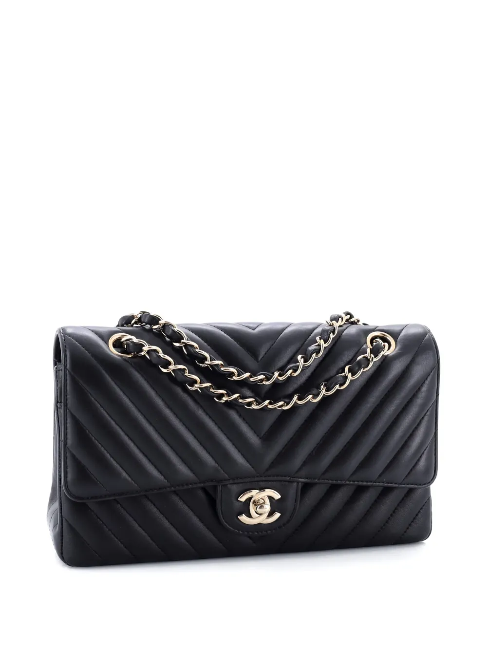 Pre-owned Chanel Classic Double Flap Bag Chevron Lambskin Medium Shoulder Bag