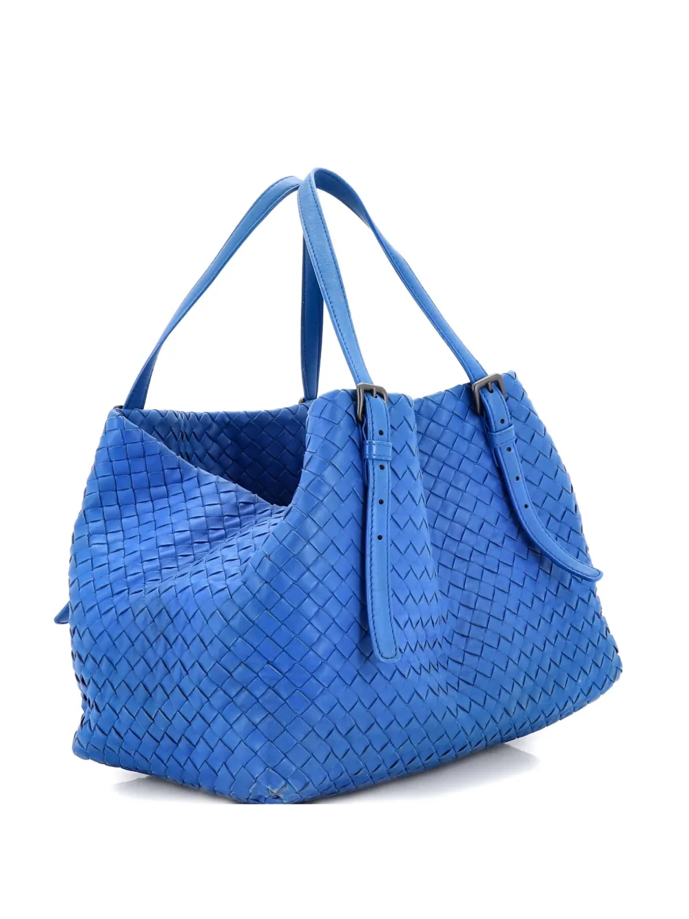 Pre-owned Bottega Veneta A-shape Intrecciato Nappa Medium Tote Bag In Blue