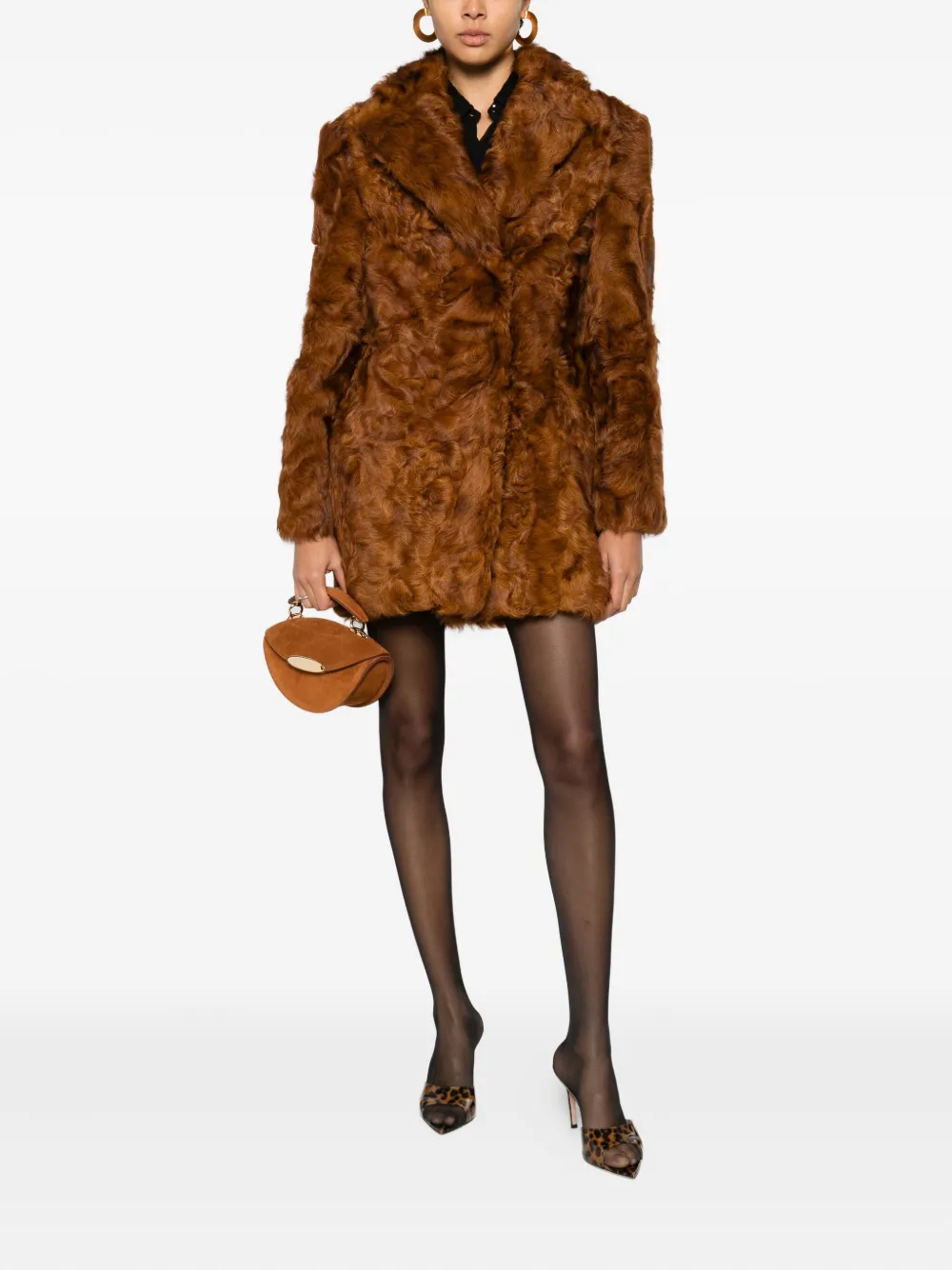 Valentino Genuine Curly Shearling Coat In Brown