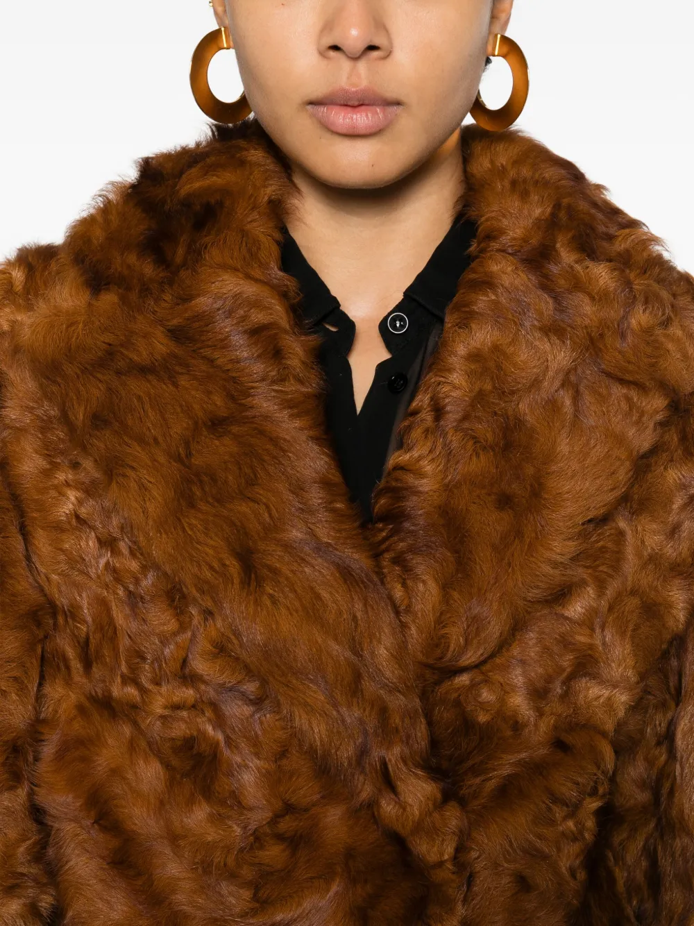 Valentino Genuine Curly Shearling Coat In Brown