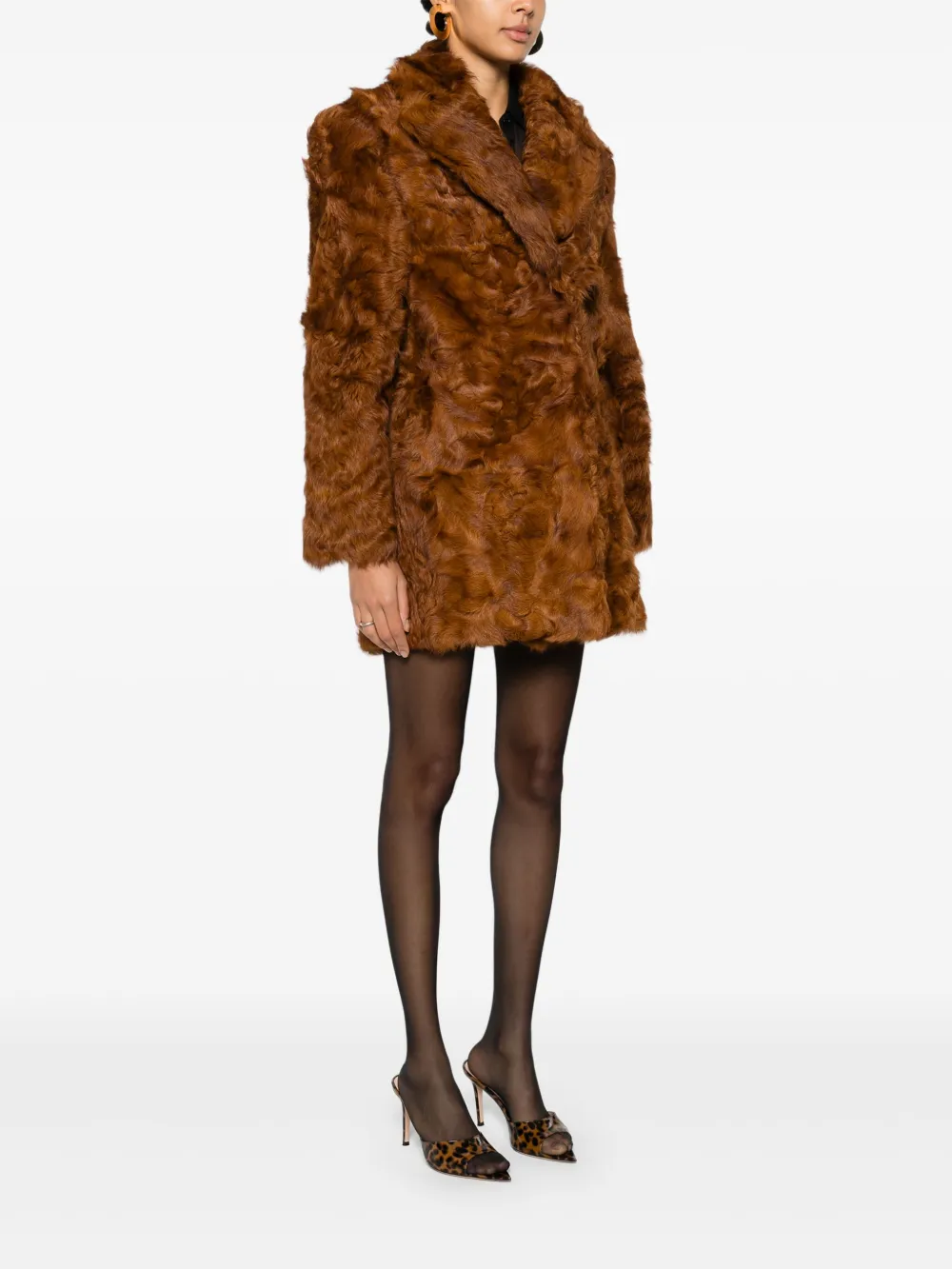 Valentino Genuine Curly Shearling Coat In Brown