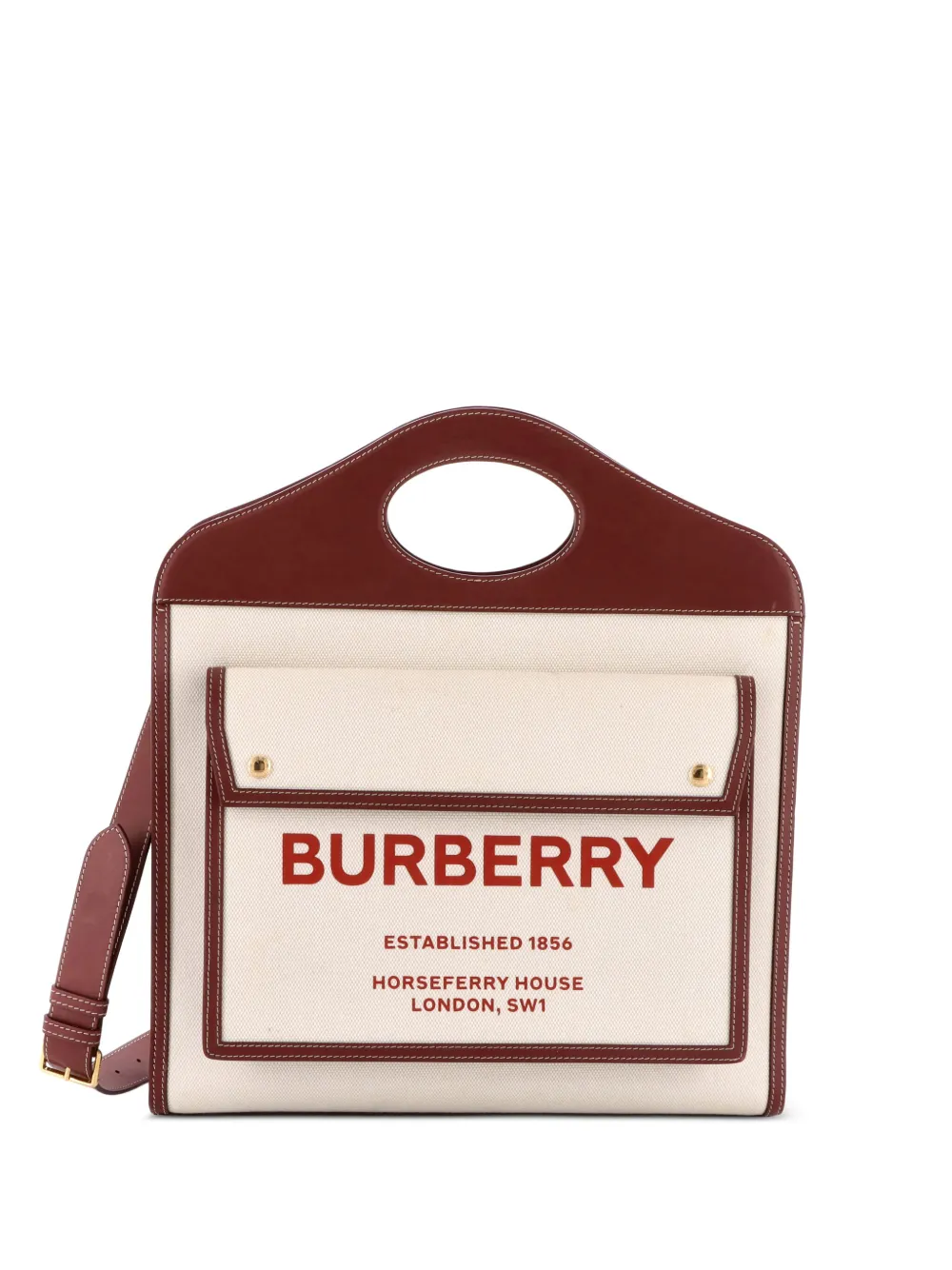 Burberry Pre-Owned Logo Pocket Tote Canvas with Leather Medium Burberry Pre-Owned Logo Pocket Tote Canvas with Leather Medium