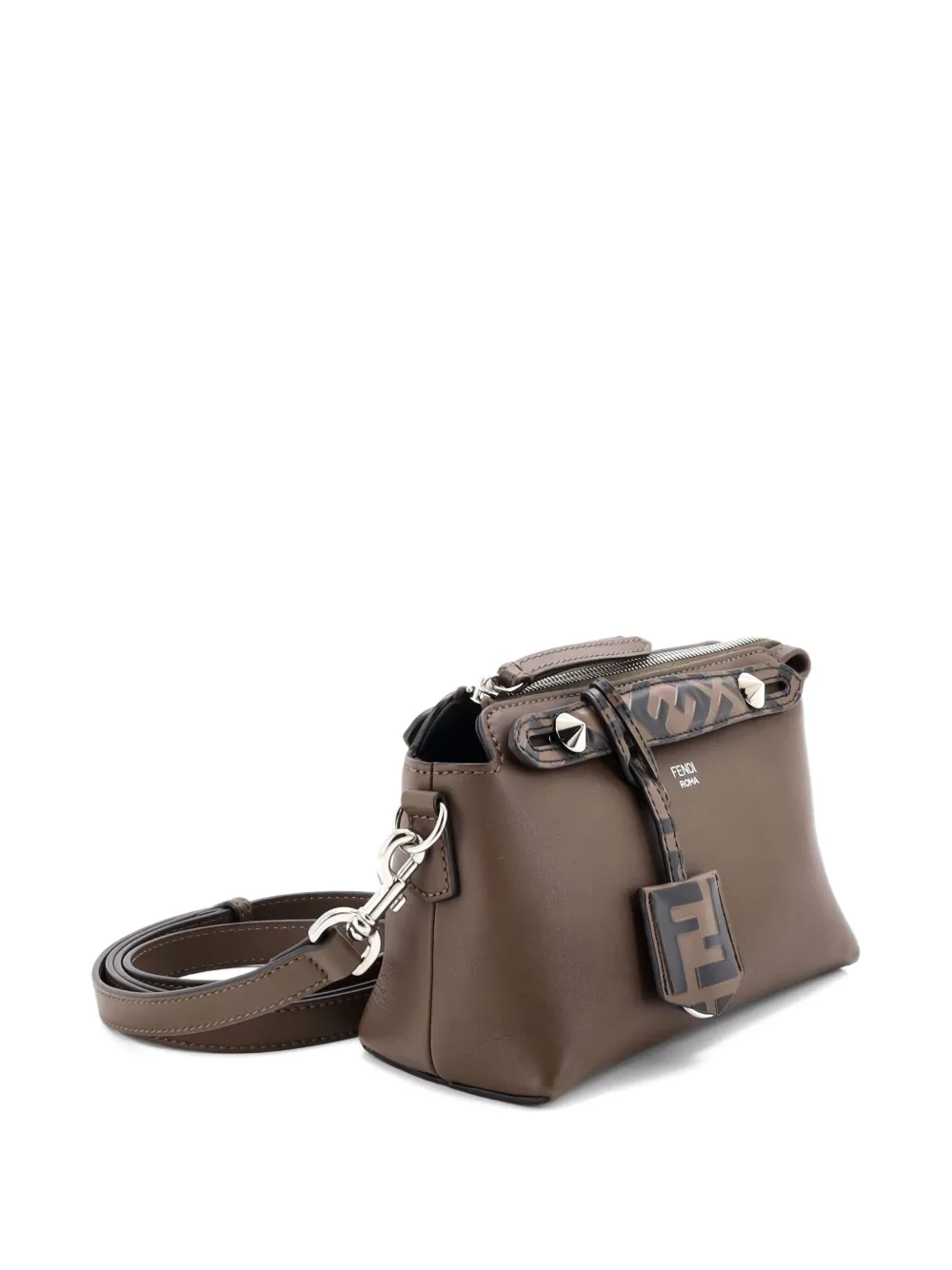 Pre-owned Fendi By The Way Leather With Zucca Embossed Detail Mini Satchel In Brown