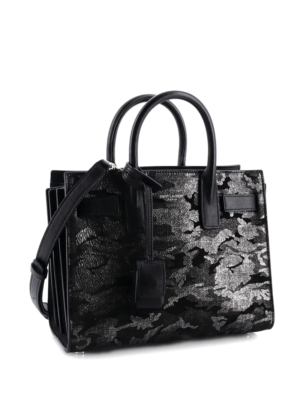 Pre-owned Saint Laurent Sac De Jour Nm Bag Printed Suede And Leather Nano Shoulder Bag In Black