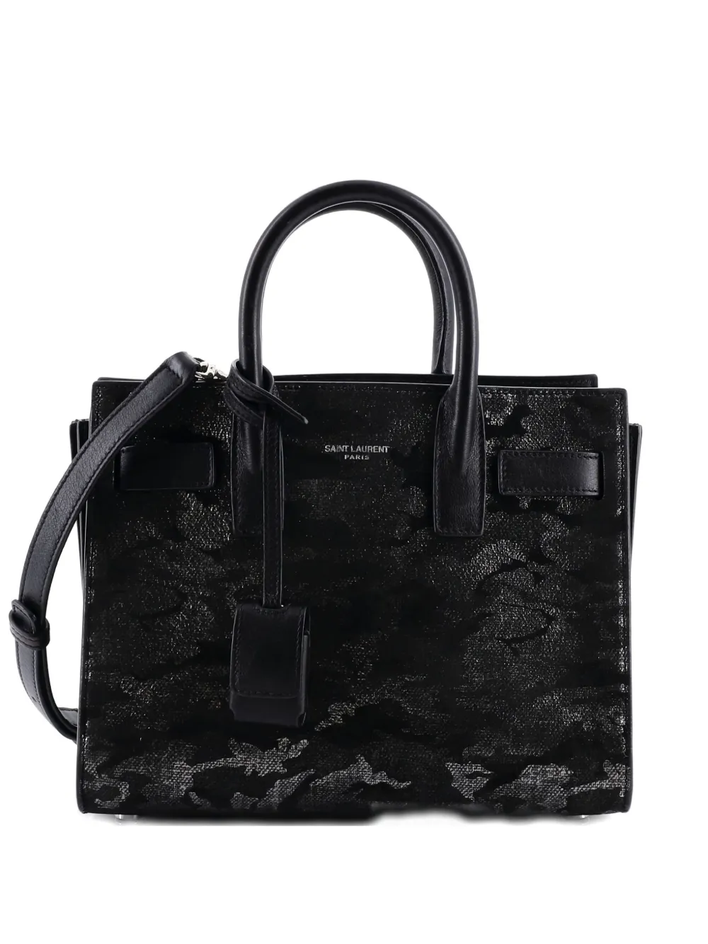 Pre-owned Saint Laurent Sac De Jour Nm Bag Printed Suede And Leather Nano Shoulder Bag In Black