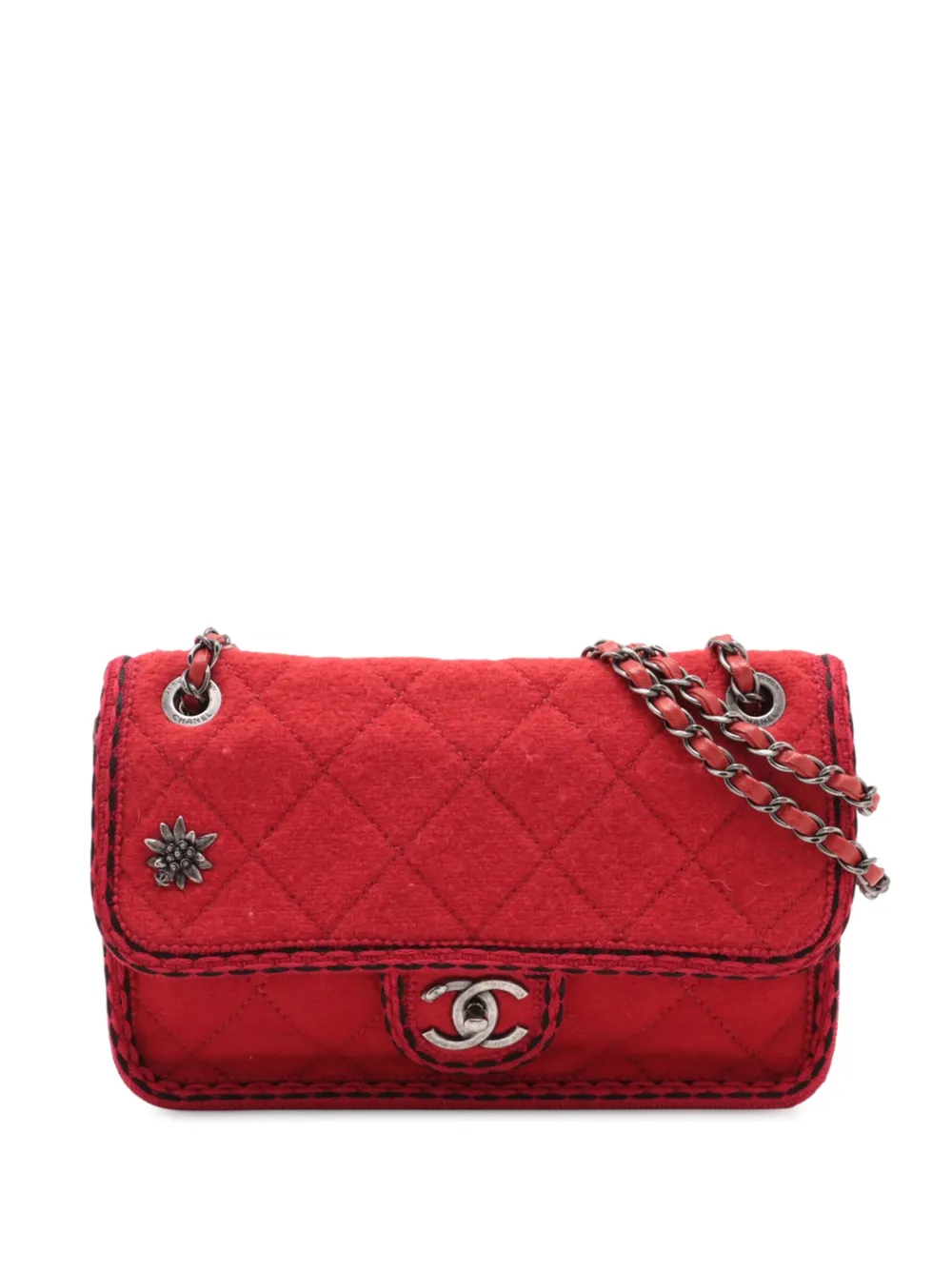 Pre-owned Chanel 2015-2016 Paris-salzburg Medium Quilted Wool Edelweiss Flap Crossbody Bag