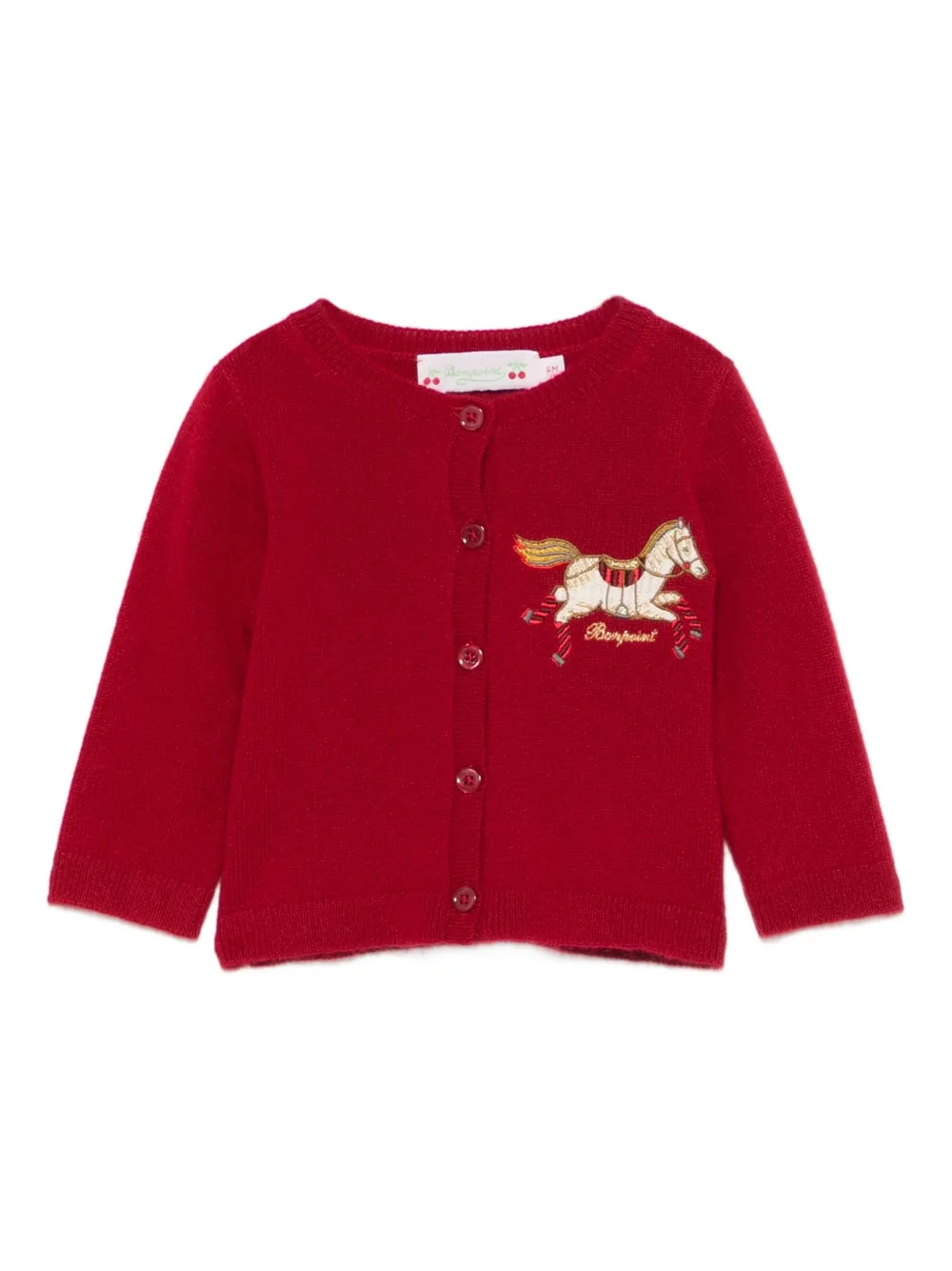 Bonpoint embroidered-detail buttoned cardigan | Red | Image 1