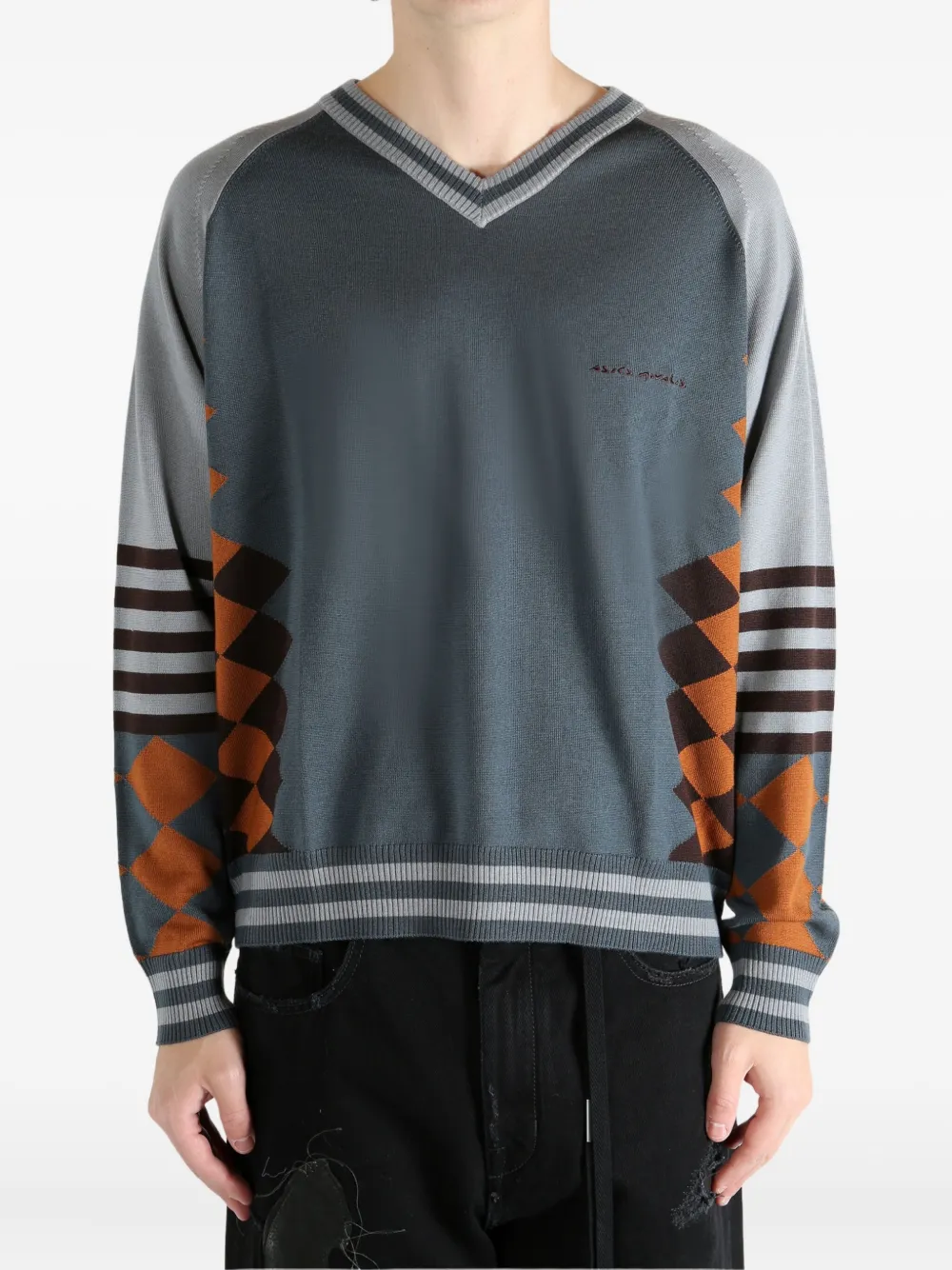 ASICS x Argyle striped ribbed hem jumper | Knitted Sweaters | Image 2