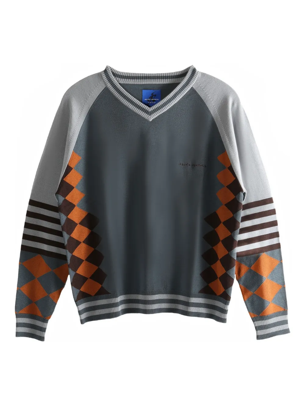 ASICS x Argyle striped ribbed hem jumper | Grey | Image 1