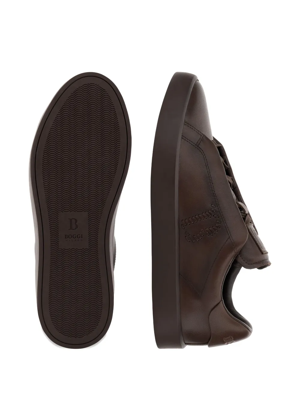 Boggi Milano Essence leren sneakers met geborduurd logo Bruin