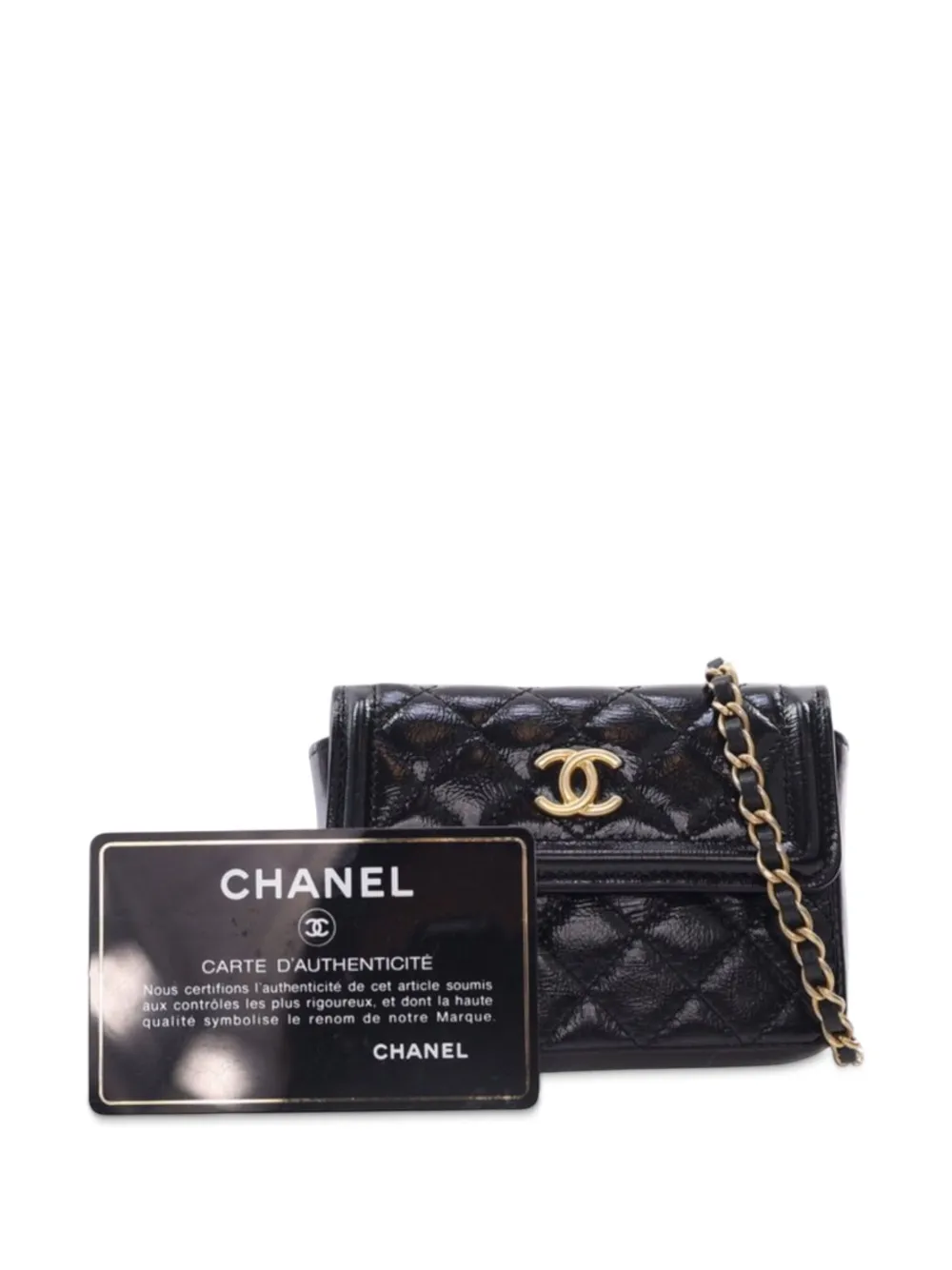 Pre-owned Chanel 2020 Quilted Shiny Aged Calfskin Waist Belt Bag In Black