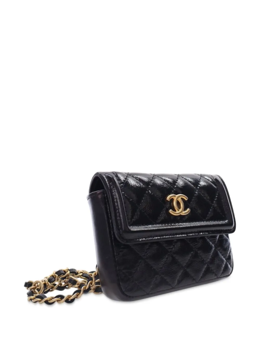 Pre-owned Chanel 2020 Quilted Shiny Aged Calfskin Waist Belt Bag In Black