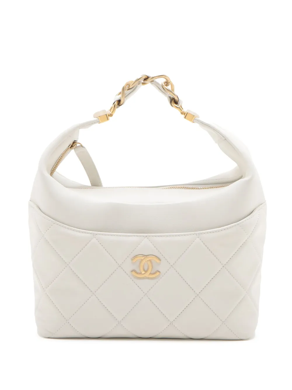 Pre-owned Chanel 2021-2025 Quilted Calfskin Close To Me Hobo Handbag In White