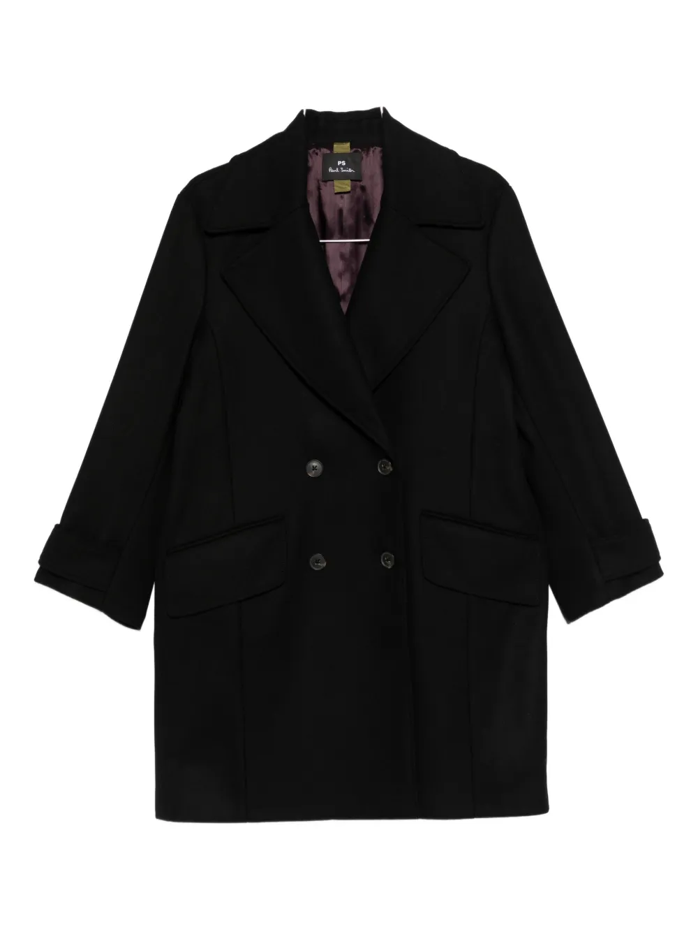 Paul Smith Double-breasted Coat Featuring Flap Pockets In Black