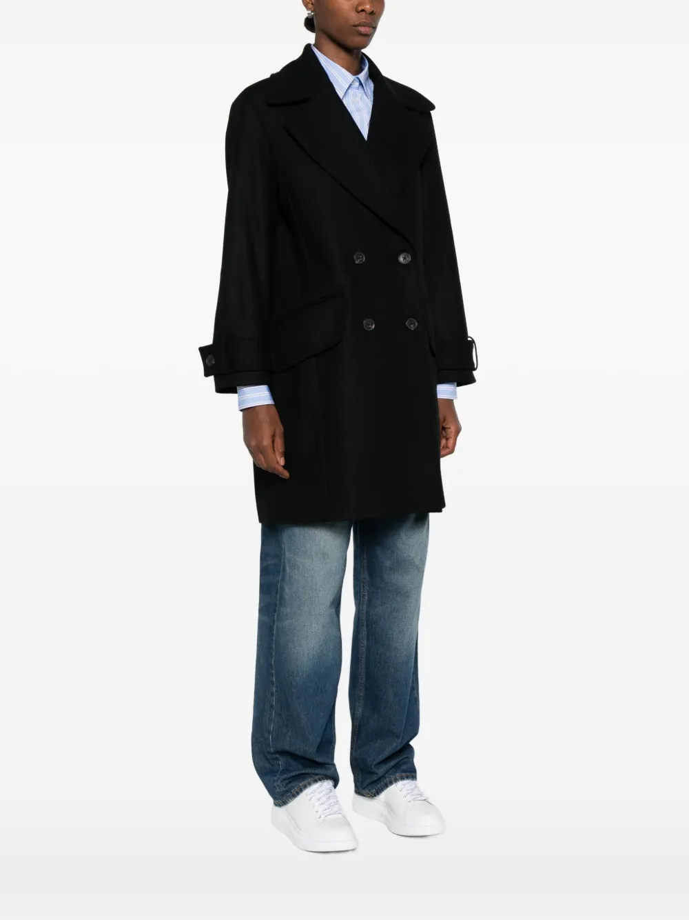 Paul Smith Double-breasted Coat Featuring Flap Pockets In Black