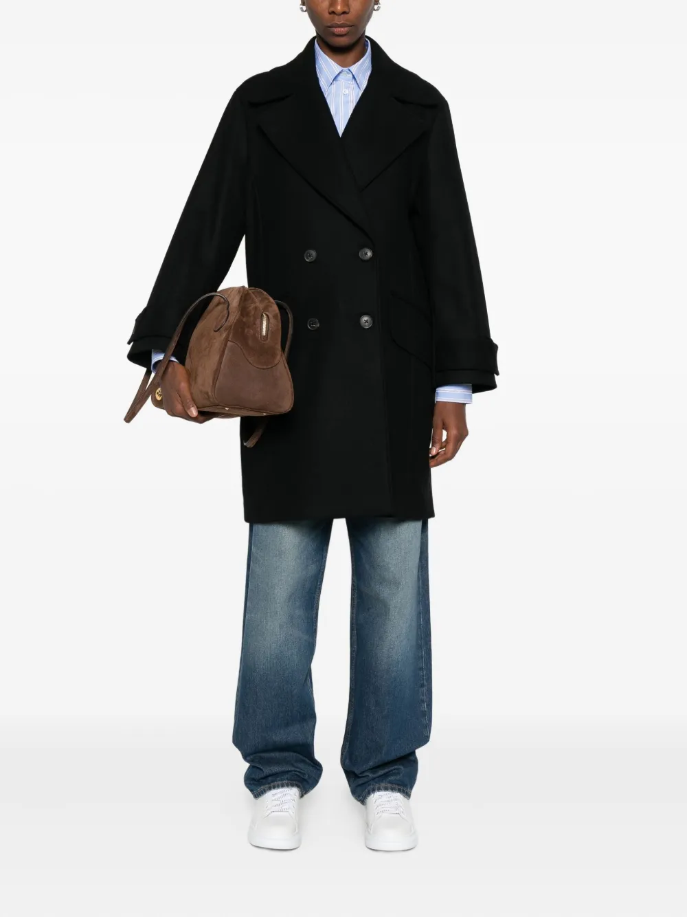 Paul Smith Double-breasted Coat Featuring Flap Pockets In Black