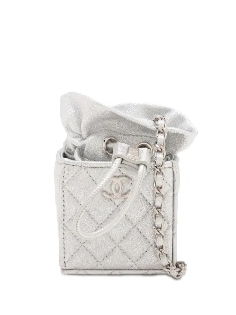 CHANEL Pre-Owned 2021 Mini Quilted Metallic Caviar Drawstring bucket bag