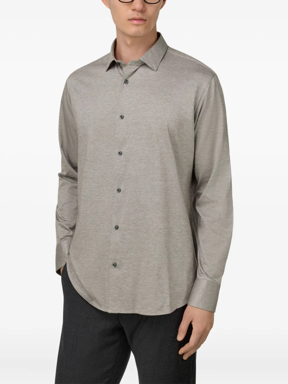 Pointed-Ollar Cotton Shirt