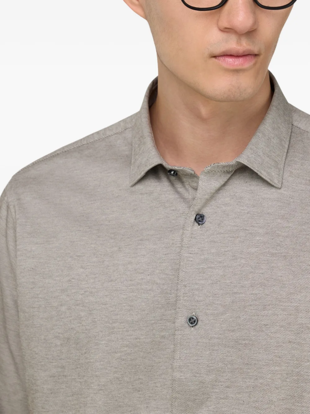 Pointed-Ollar Cotton Shirt