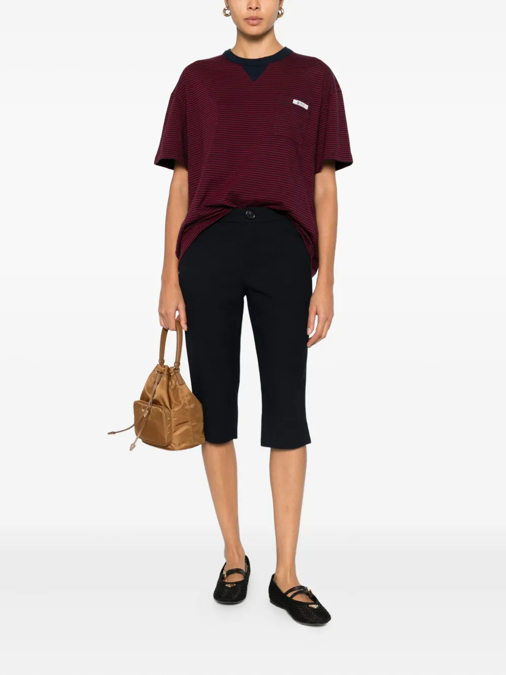 Prada T-shirt met gestreepte zak Rood