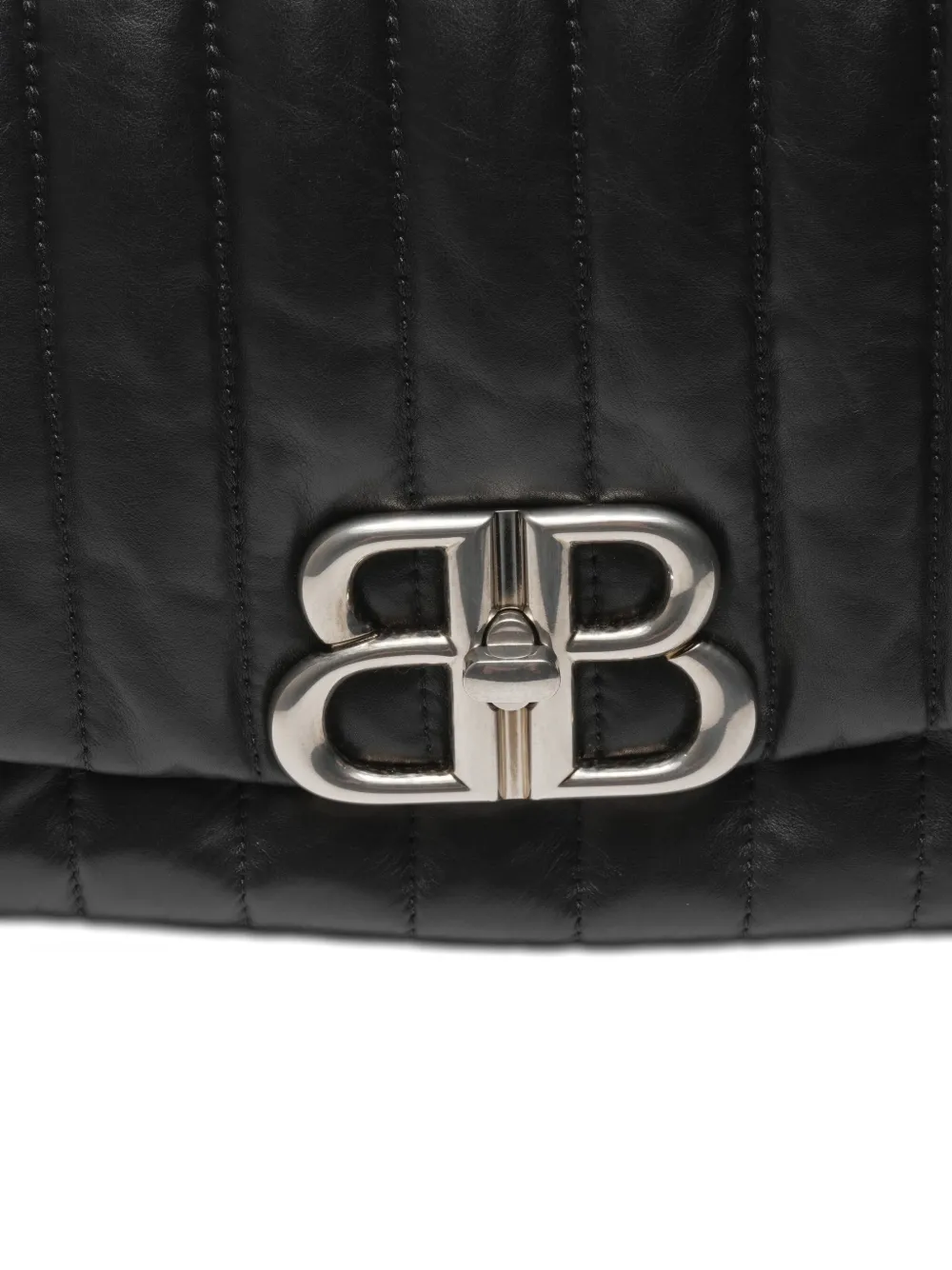 Pre-owned Balenciaga 2020-2025 Monaco Quilted Logo-plaque Shoulder Bag In Black