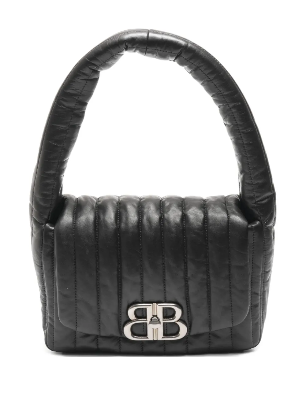 Pre-owned Balenciaga 2020-2025 Monaco Quilted Logo-plaque Shoulder Bag In Black