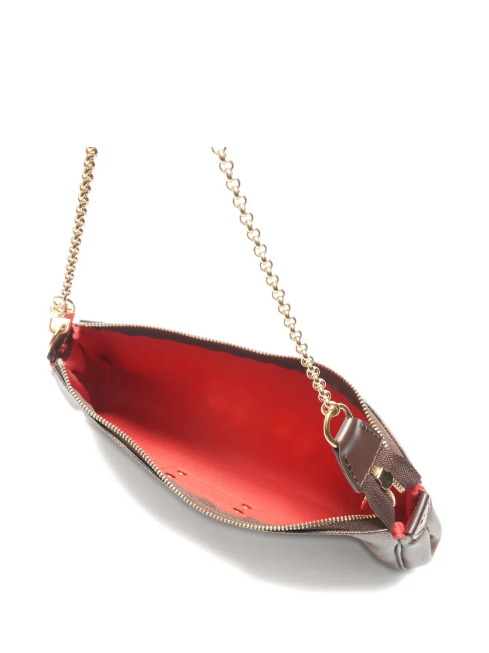 Pre-owned Louis Vuitton 2011 Pochette Eva Damier Chain Shoulder Bag In Brown