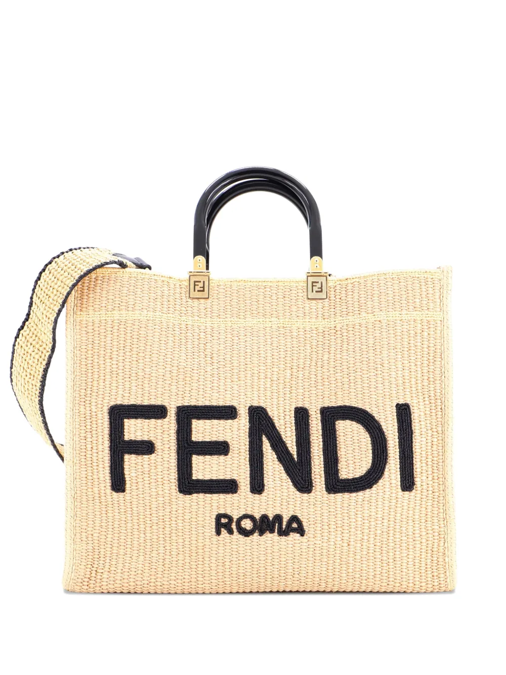 Fendi Pre-Owned Sunshine Shopper Woven Raffia Medium tote bag - ニュートラル Fendi Pre-Owned Sunshine Shopper Woven Raffia Medium tote bag - ニュートラル