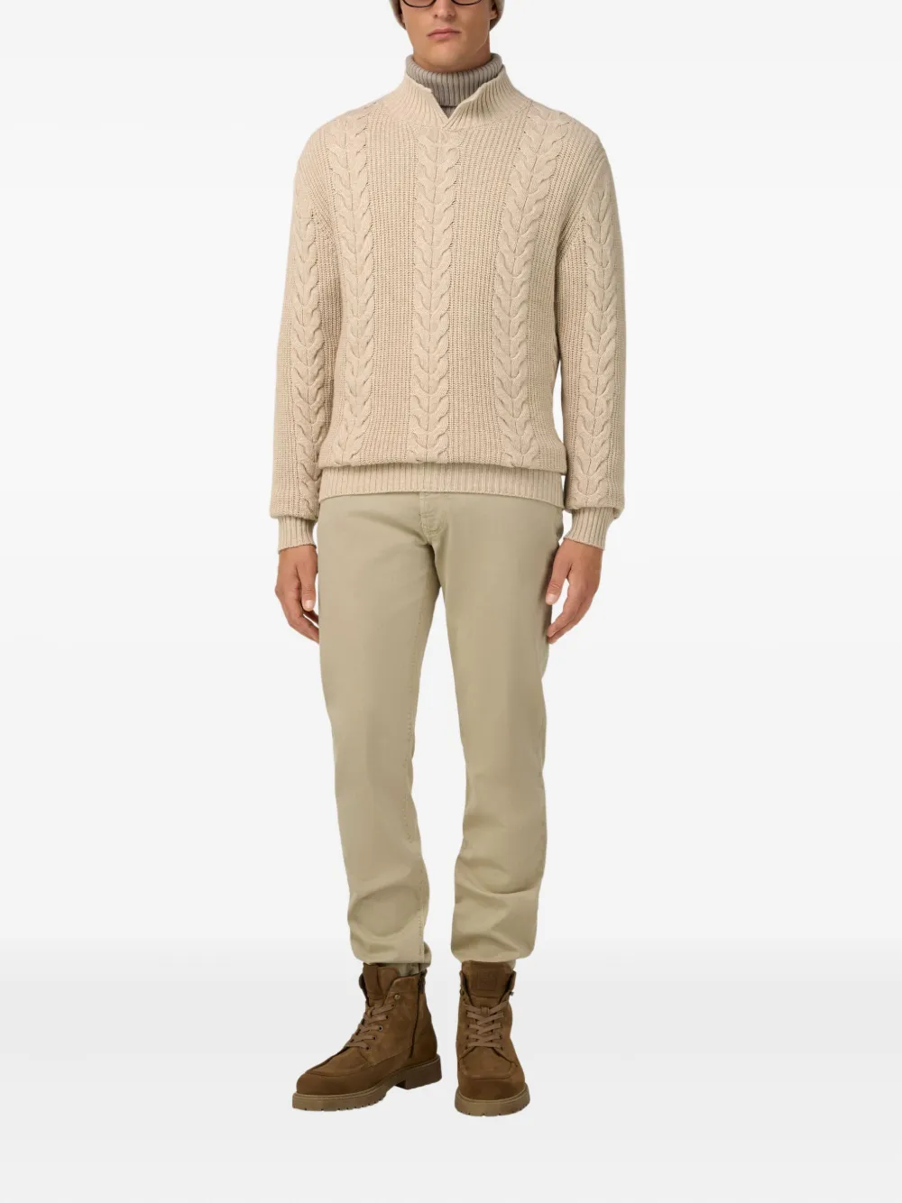 Boggi Milano Kabelgebreide trui - Beige