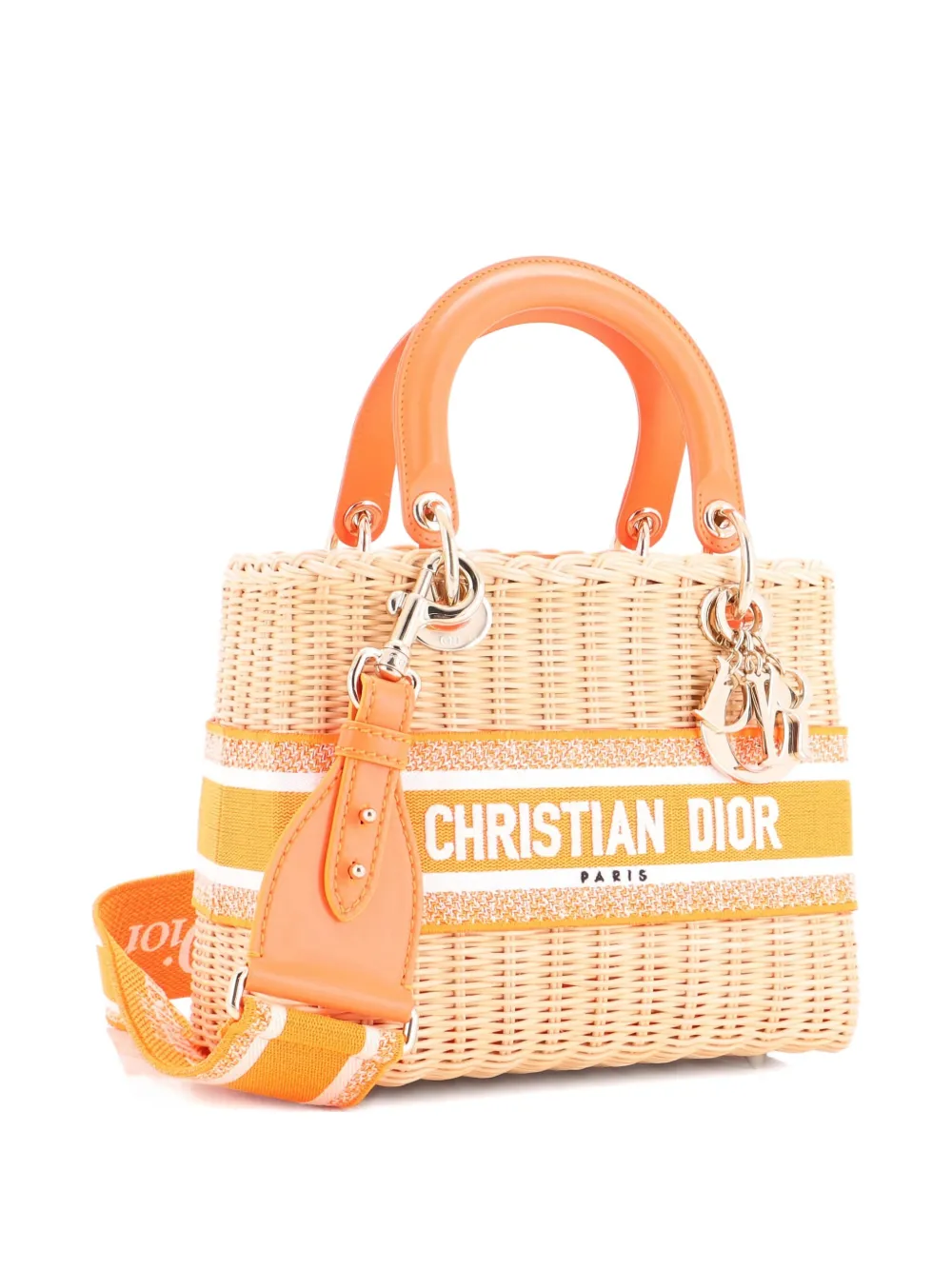 Pre-owned Dior Lady Bag Wicker And Oblique Canvas Medium Tote Bag In Neutral