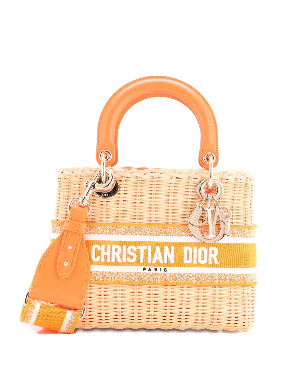 Christian Dior Pre-Owned Lady Dior Bag Wicker and Oblique Canvas