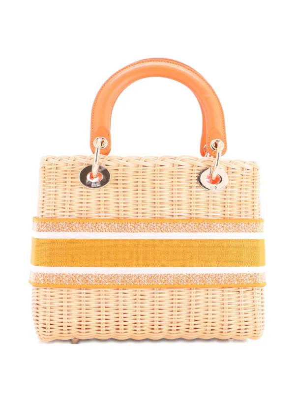Christian Dior Pre-Owned Lady Dior Bag Wicker And Oblique Canvas