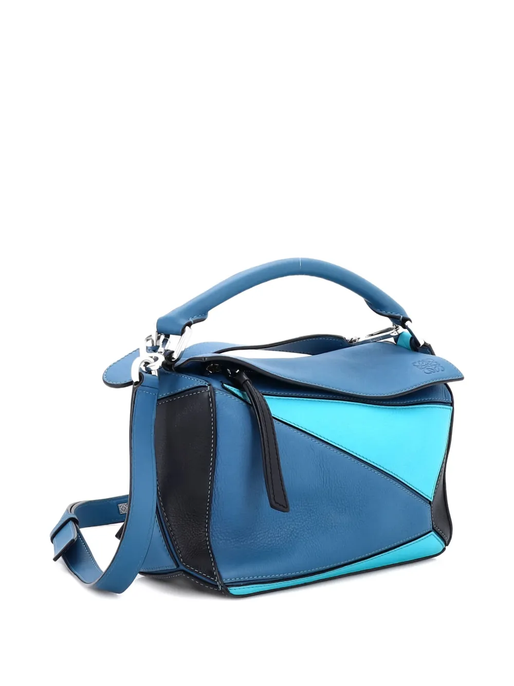 Pre-owned Loewe Puzzle Bag Leather Small Satchel In Blue