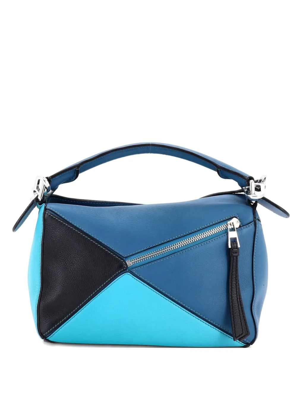 Pre-owned Loewe Puzzle Bag Leather Small Satchel In Blue