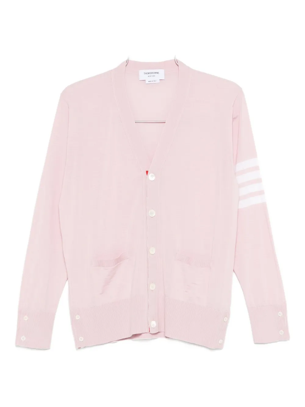 Thom Browne V-neck Fine-knit Cardigan In Pink