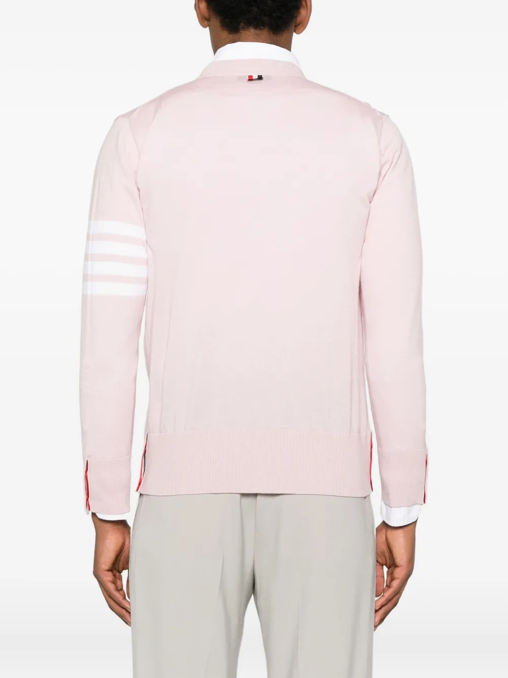 Thom Browne V-neck Fine-knit Cardigan In Pink