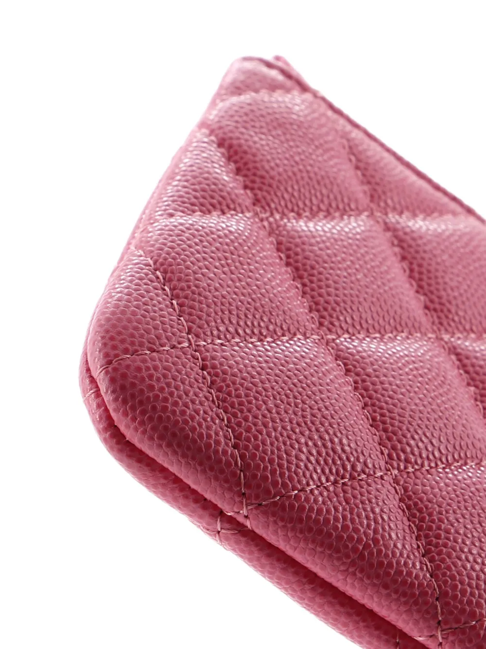 Pre-owned Chanel Classic O Case Quilted Caviar Mini Pouch In Pink
