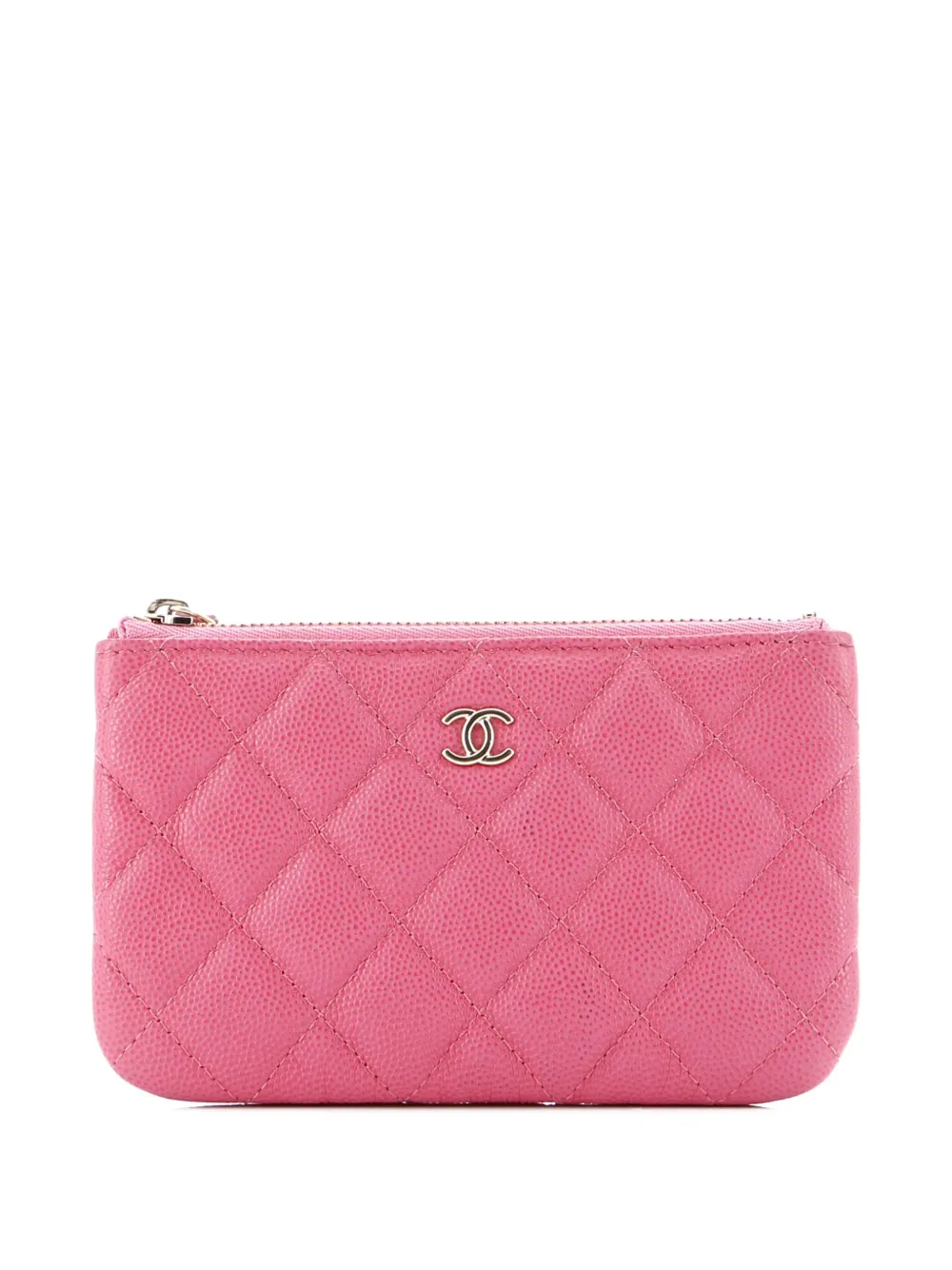Pre-owned Chanel Classic O Case Quilted Caviar Mini Pouch In Pink
